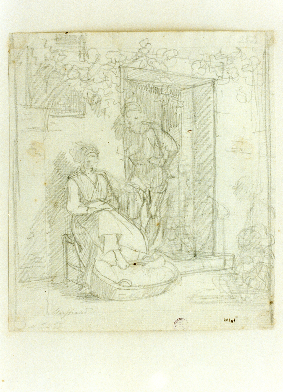scena familiare (disegno) di Marstrand Vilhelm Nicolai (sec. XIX)