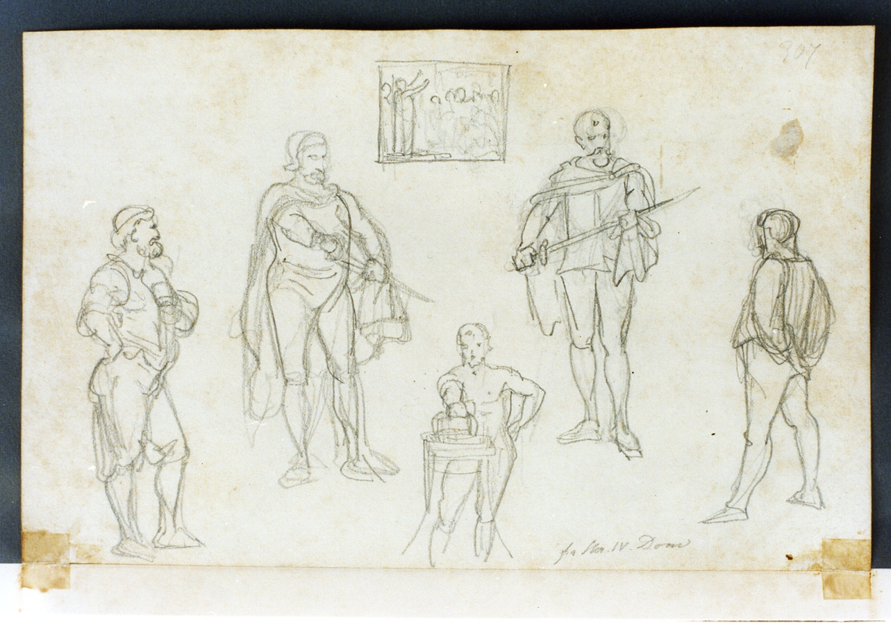studio di figure maschili in costume (disegno) di Marstrand Vilhelm Nicolai (sec. XIX)