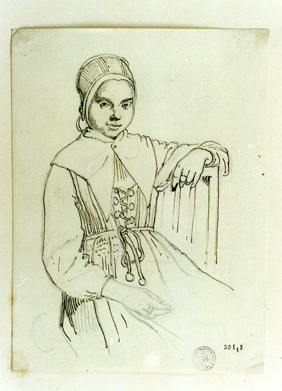 studio di figura femminile in costume svedese (disegno) di Marstrand Vilhelm Nicolai (sec. XIX)