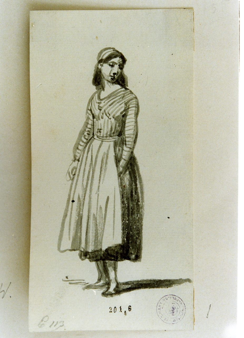 donna in costume popolare (disegno) di Marstrand Vilhelm Nicolai (sec. XIX)