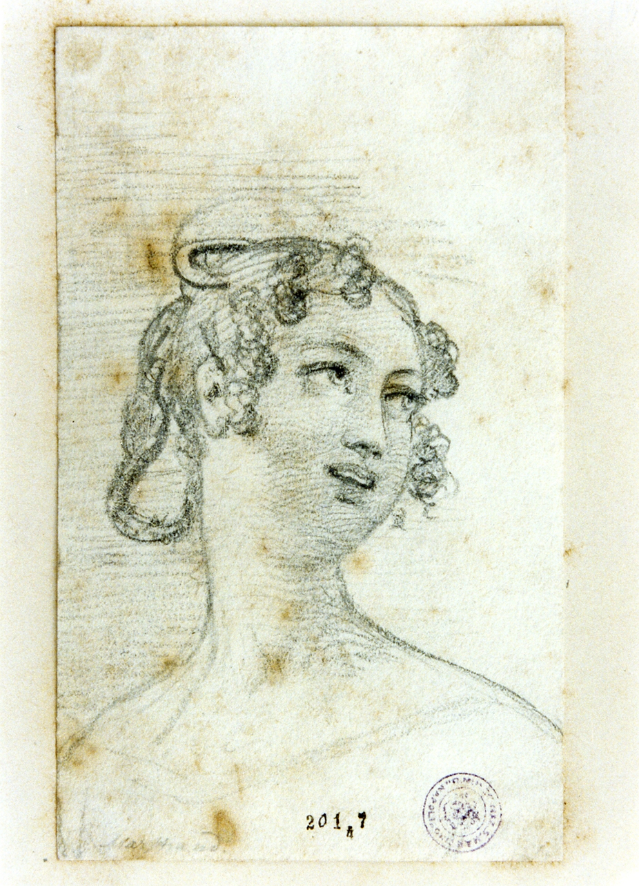studio di testa femminile (disegno) di Marstrand Vilhelm Nicolai (sec. XIX)