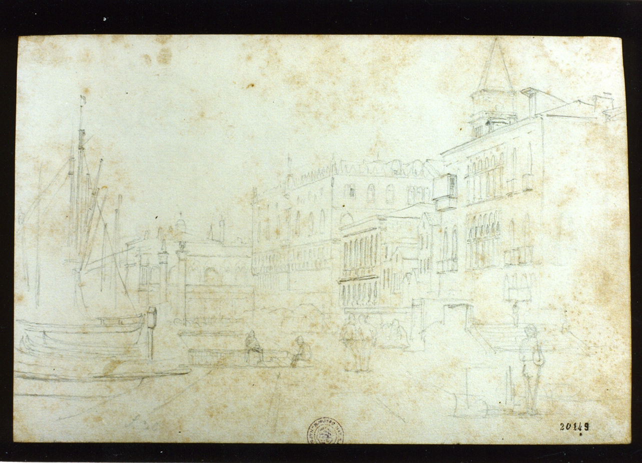 veduta della Riva degli Schiavoni a Venezia (disegno) di Marstrand Vilhelm Nicolai (sec. XIX)