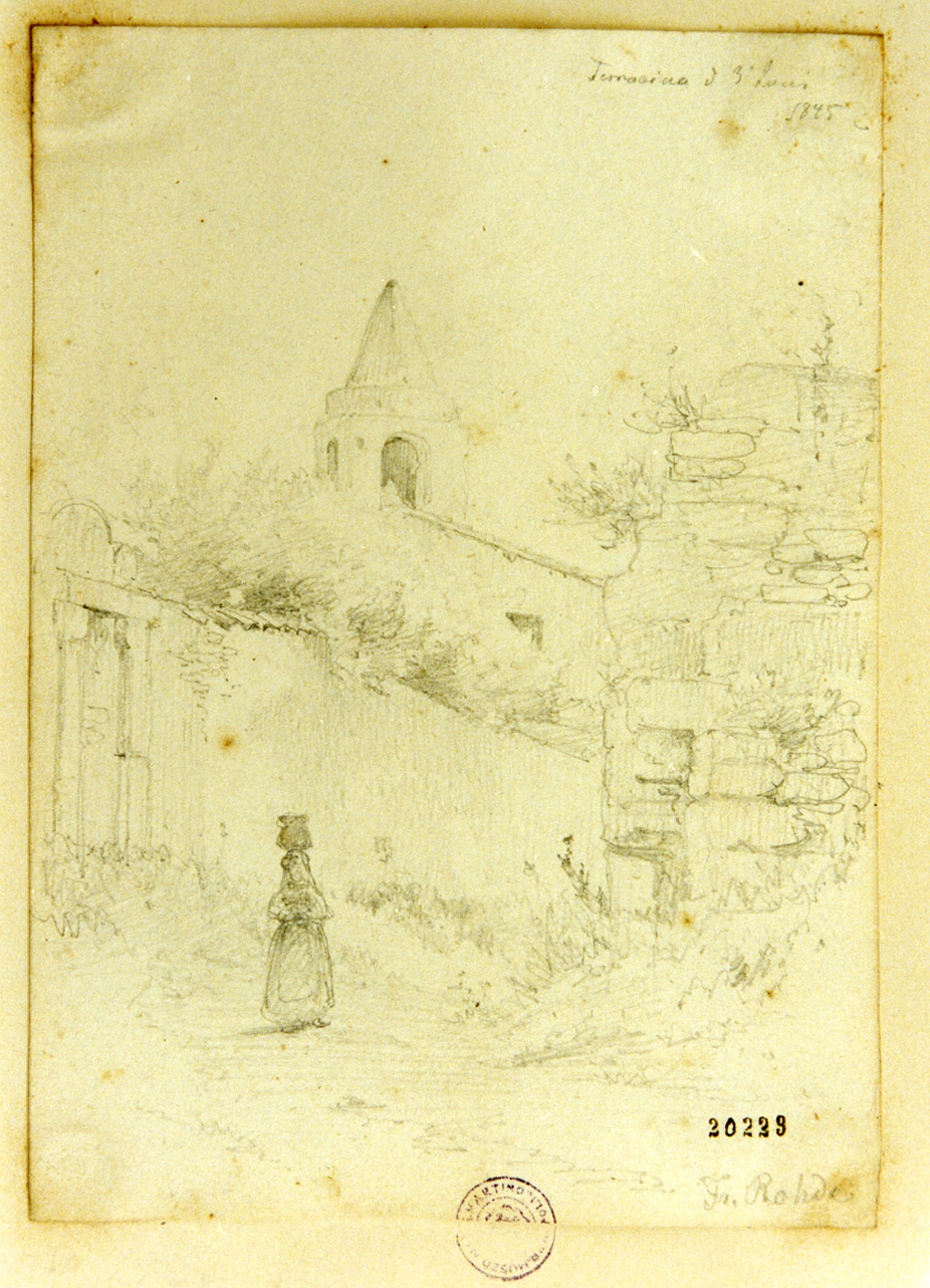 veduta di Terracina (disegno) di Rohde Niels Frederik Martin (sec. XIX)
