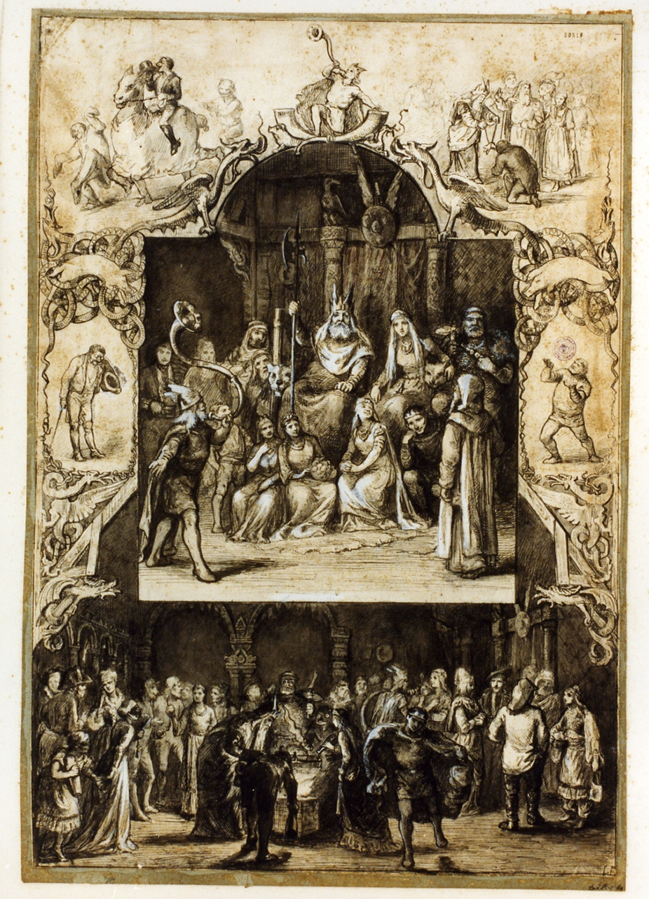 studio per un soggetto della mitologia nordica (disegno) di Frolich Lorenz (sec. XIX)