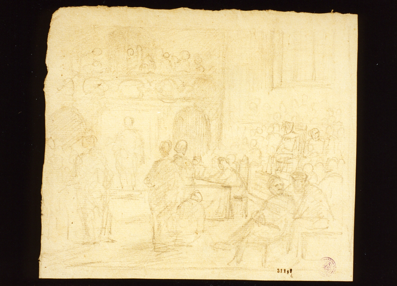 interno di un'aula di tribunale (disegno) di Marstrand Vilhelm Nicolai (sec. XIX)