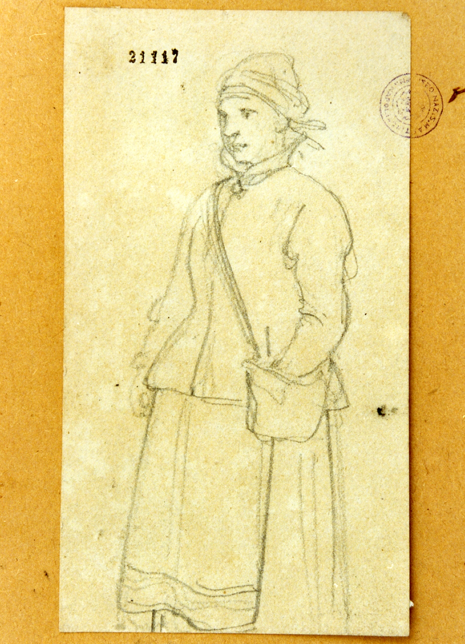 figura di contadina (disegno) di Marstrand Vilhelm Nicolai (sec. XIX)