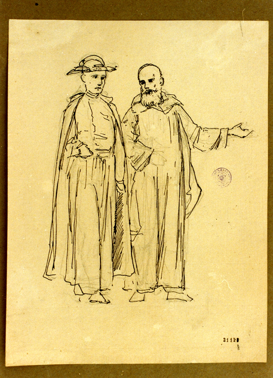 prete e monaco in colloquio (disegno) di Marstrand Vilhelm Nicolai (sec. XIX)
