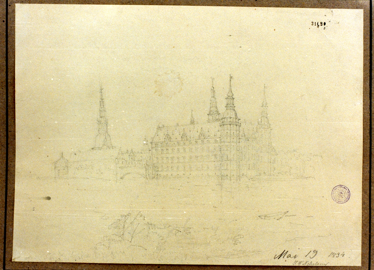 veduta del castello di Frederiksborg (disegno) - ambito danese (sec. XIX)
