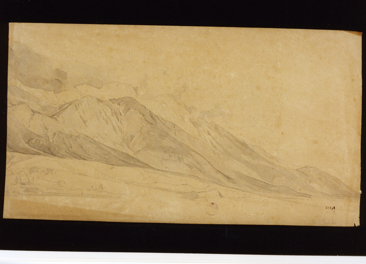 veduta di paese di montagna (disegno) di Rohde Niels Frederik Martin (sec. XIX)