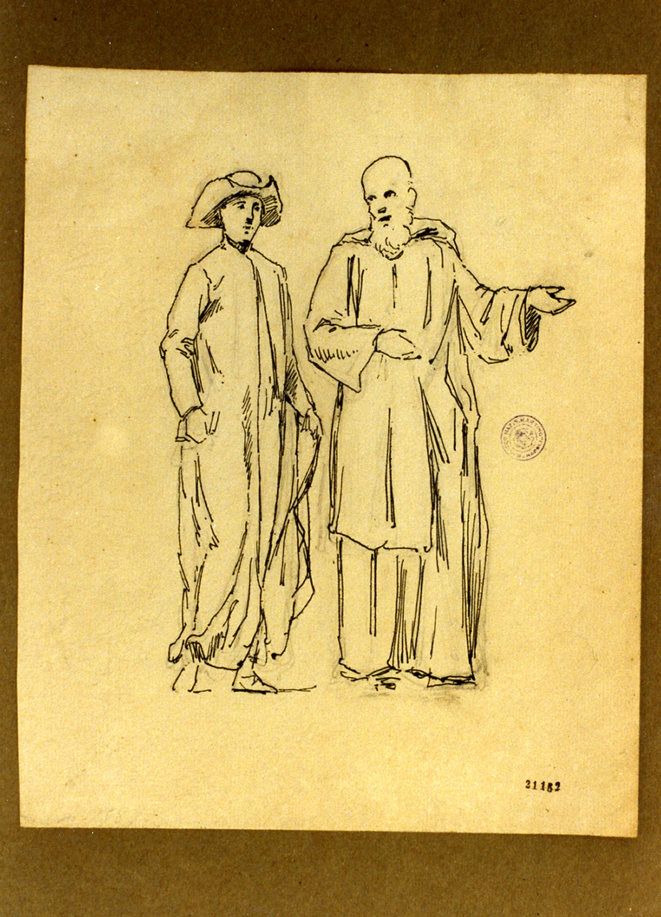prete e monaco in colloquio (disegno) di Marstrand Vilhelm Nicolai (sec. XIX)