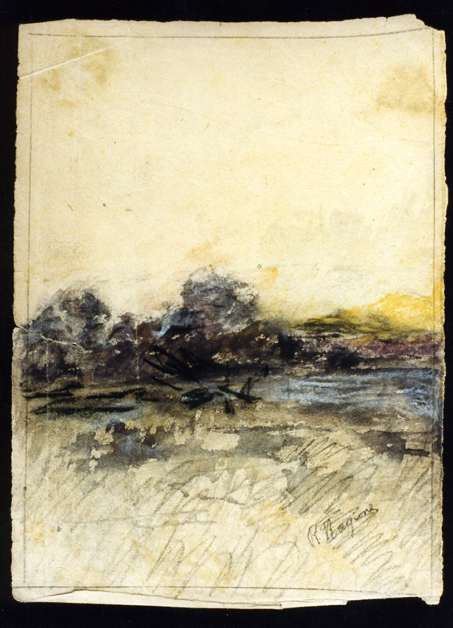 paesaggio lacustre (disegno) di Ragione Raffaele (prima metà sec. XIX)