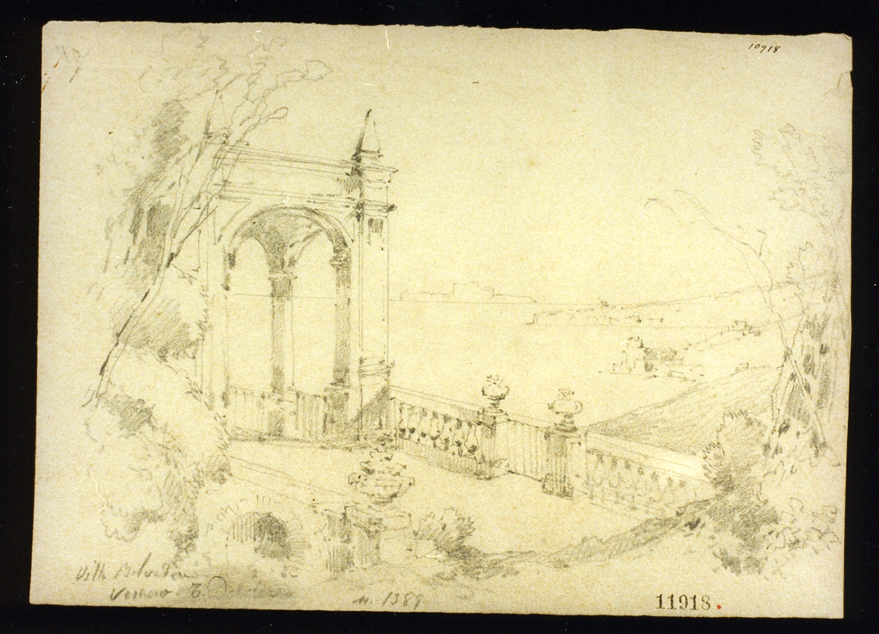 veduta di villa belvedere a Napoli (disegno) di Duclère Teodoro (sec. XIX)