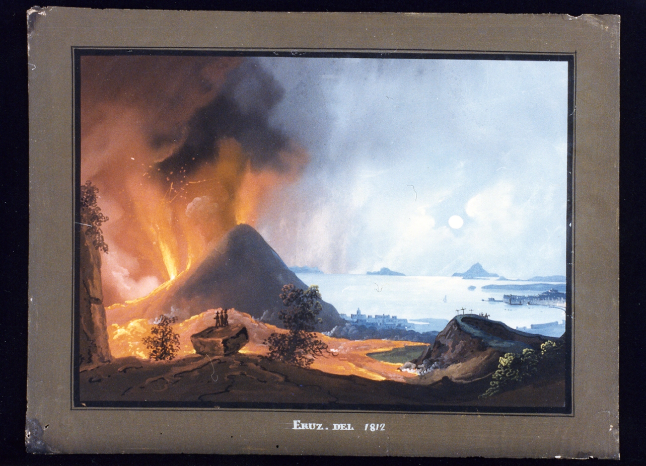 veduta del Vesuvio in eruzione (disegno) - ambito napoletano (sec. XIX)