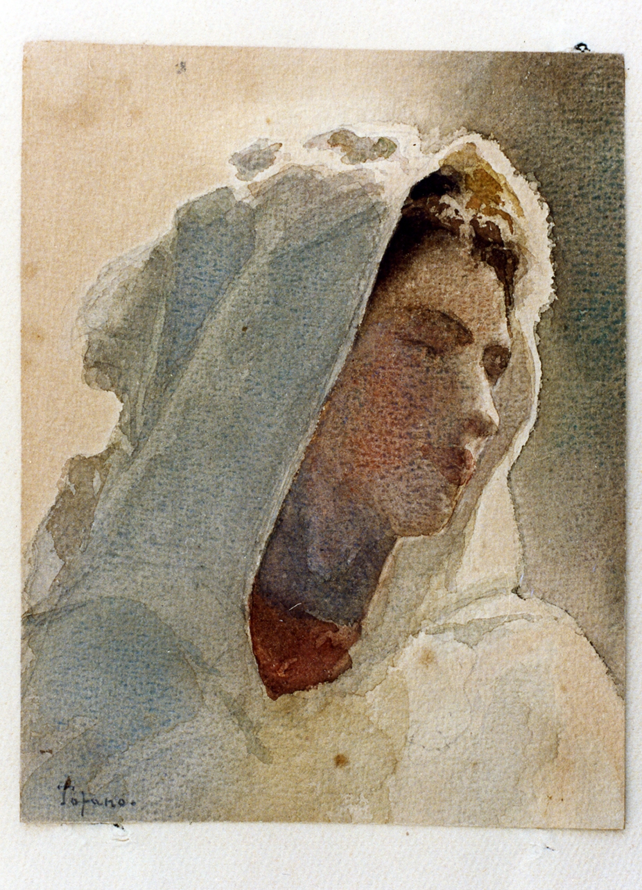 figura femminile con velo (disegno) di Tofano Eduardo (secc. XIX/ XX)