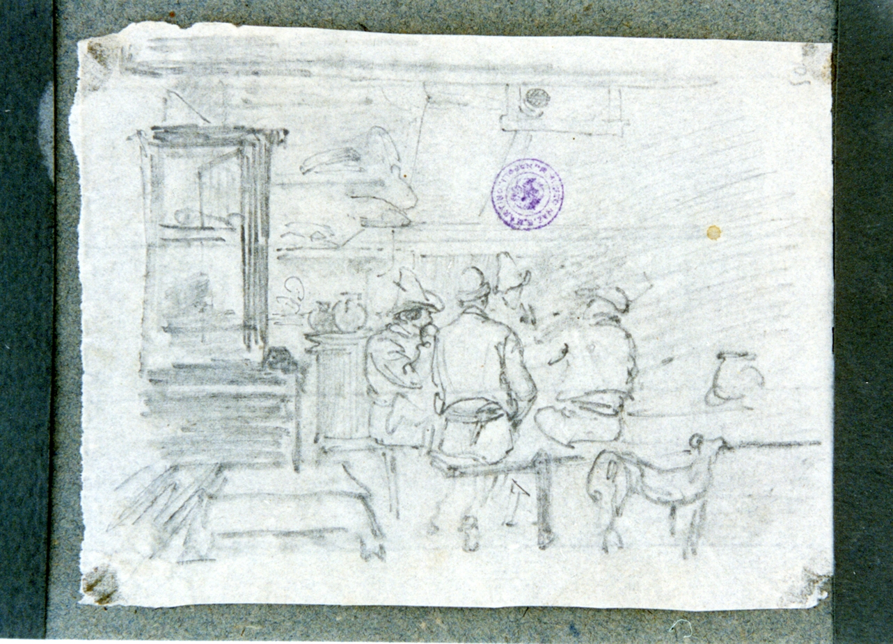 interno con figure intorno ad un tavolo (disegno) di Vervloet Frans (secondo quarto sec. XIX)