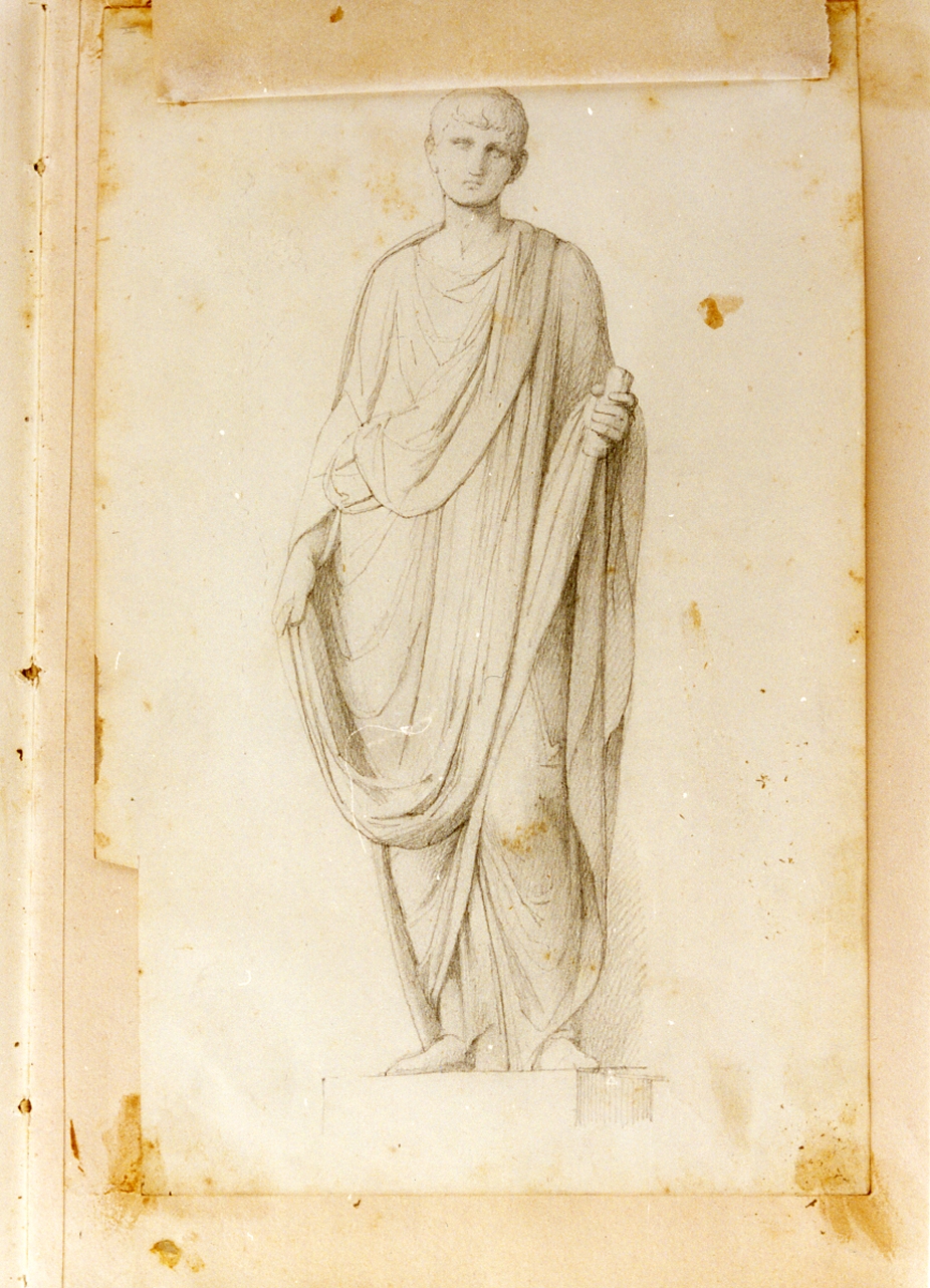 statua maschile panneggiata (disegno) di Postiglione Raffaele (ultimo quarto sec. XIX)