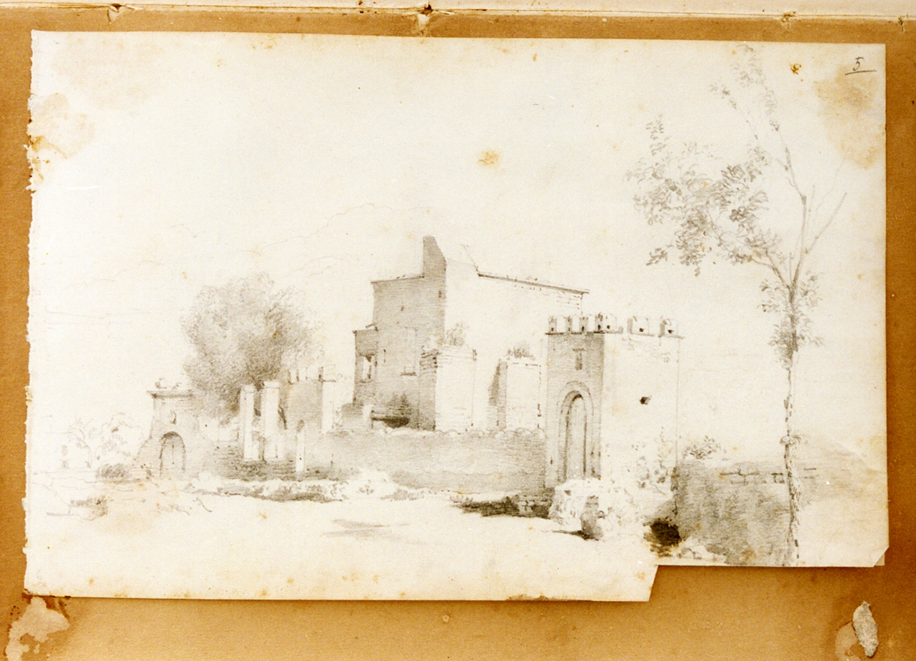 paesaggio con architetture (disegno) di Postiglione Raffaele (ultimo quarto sec. XIX)
