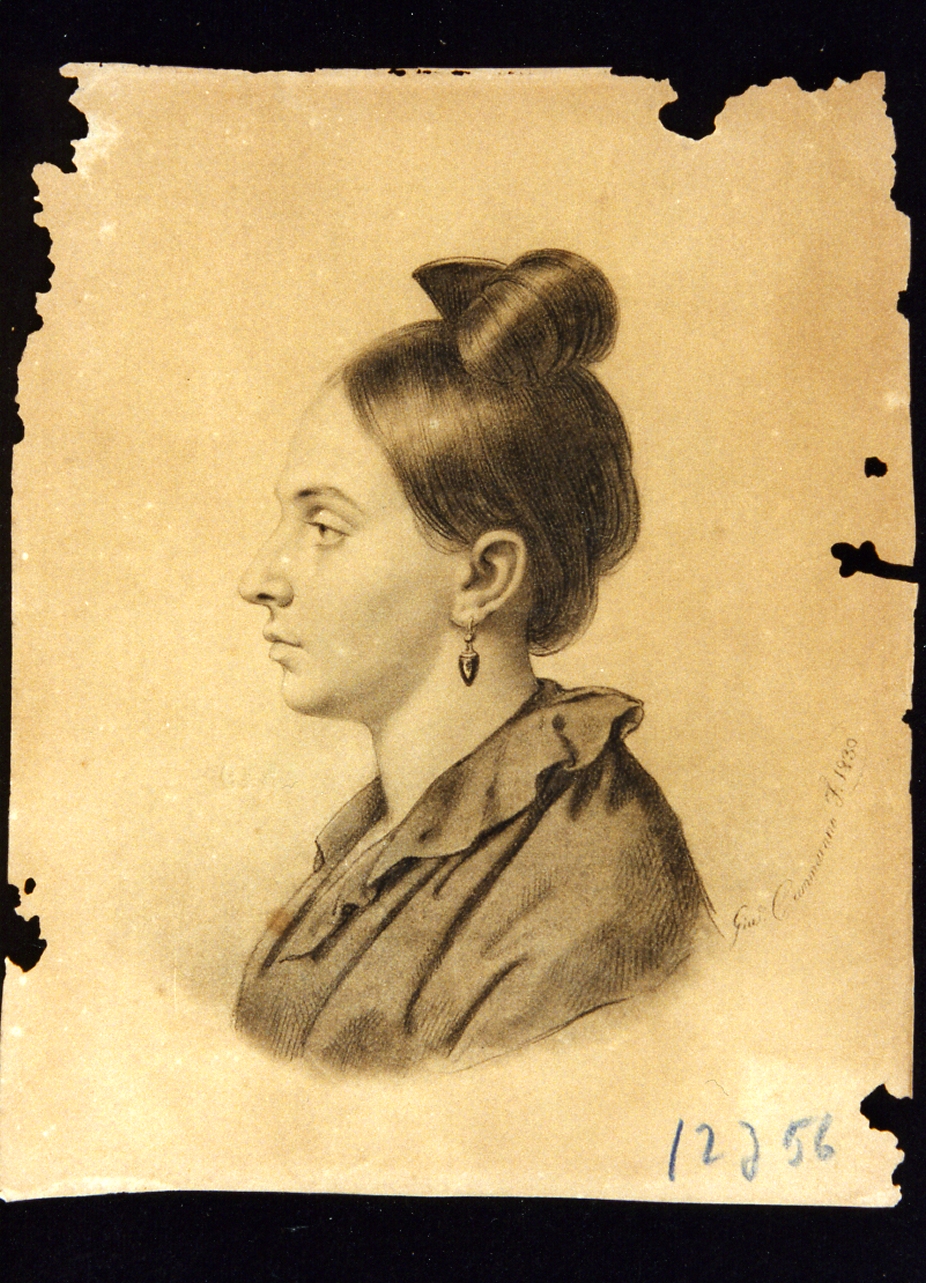 ritratto di Rosa Cammarano di profilo (disegno) di Cammarano Giuseppe (sec. XIX)