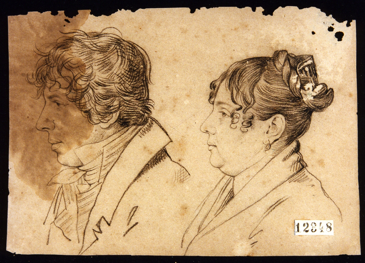 ritratto di Giuseppe Cammarano e moglie di profilo (disegno) di Cammarano Giuseppe (sec. XIX)
