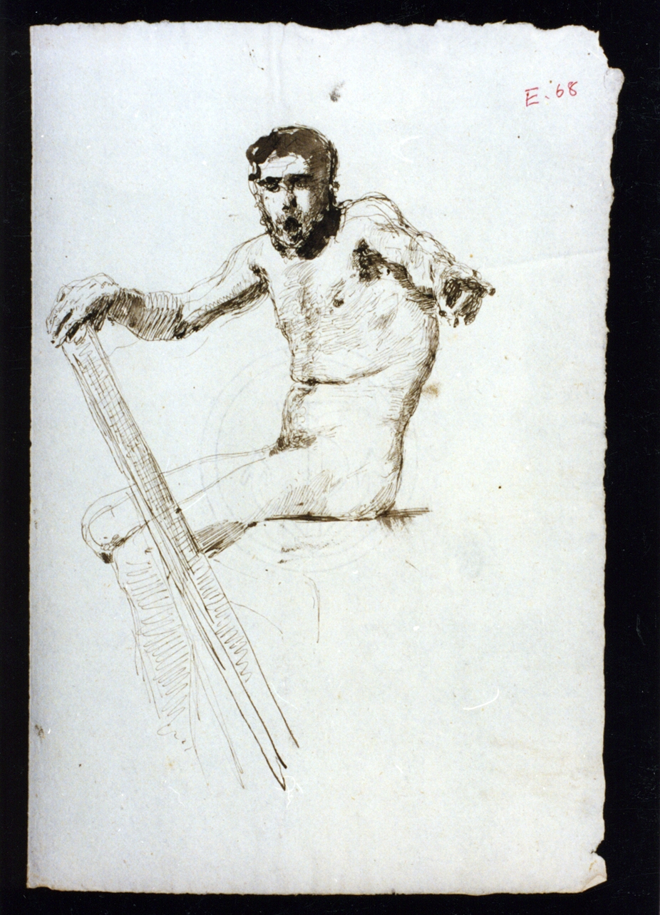 studio di Caronte nudo che rema (disegno) di Vetri Paolo (sec. XIX)