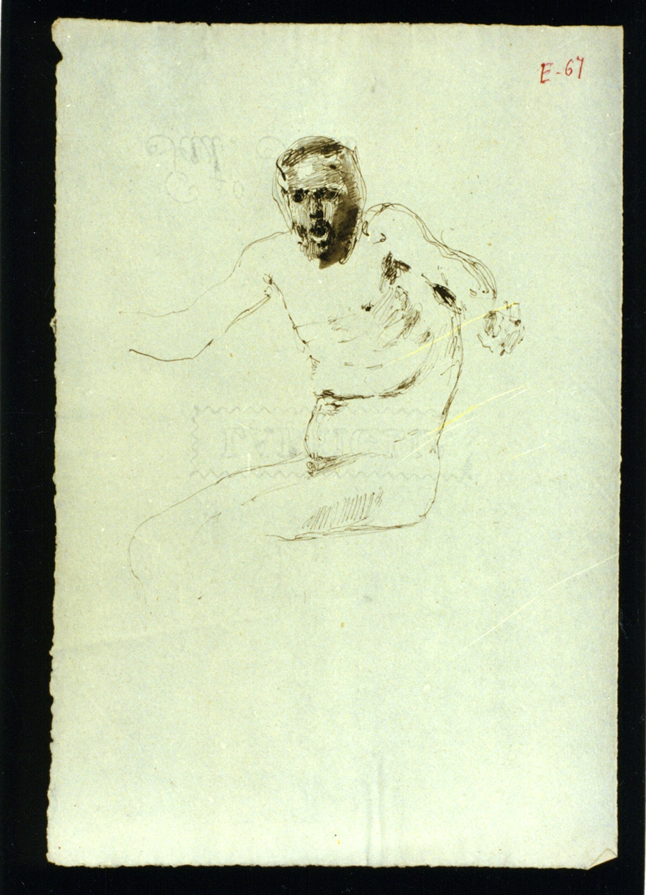 studio di Caronte nudo che rema (disegno) di Vetri Paolo (sec. XIX)