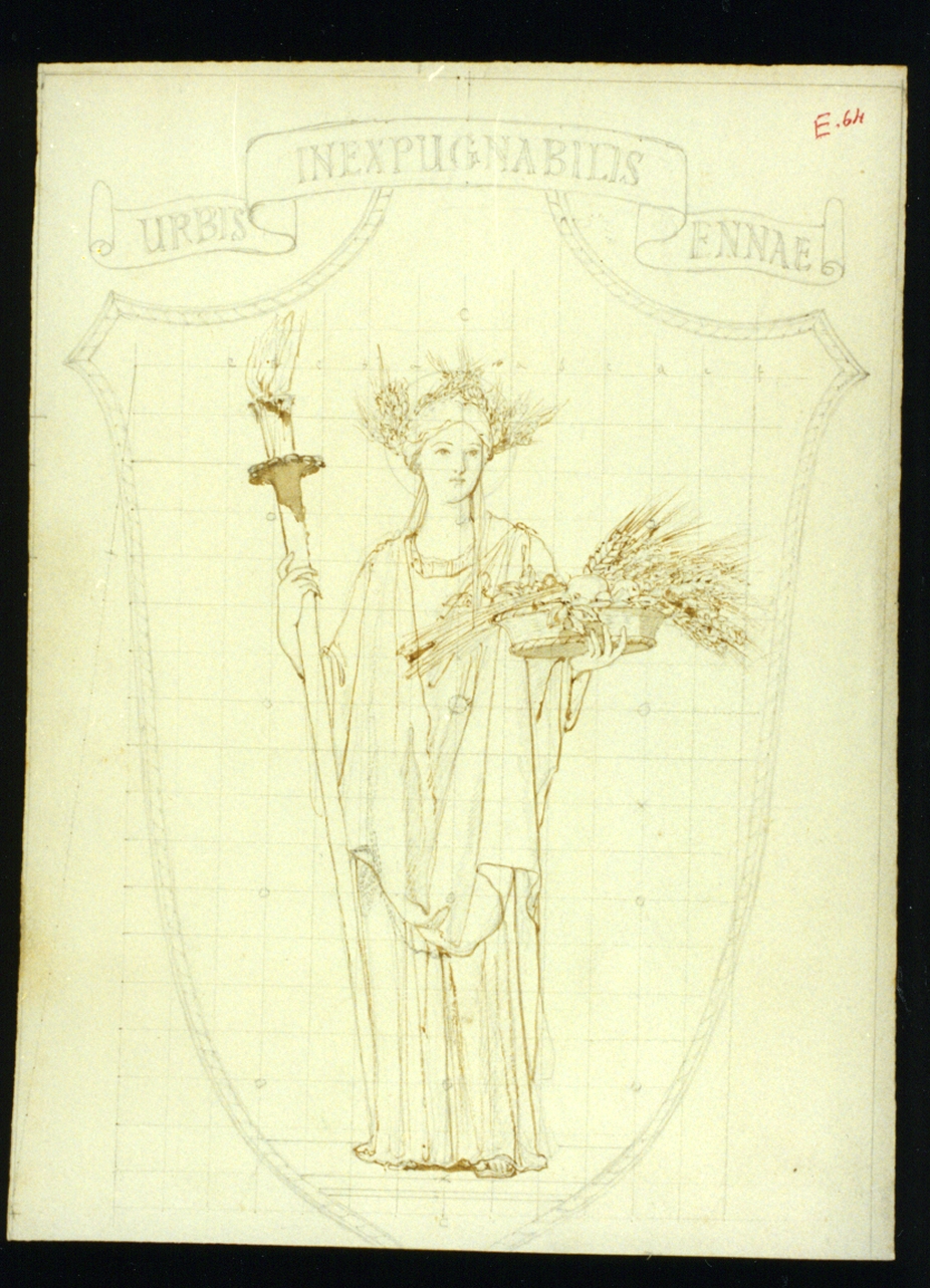 studio di stemma per la città di Enna (disegno) di Vetri Paolo (sec. XX)