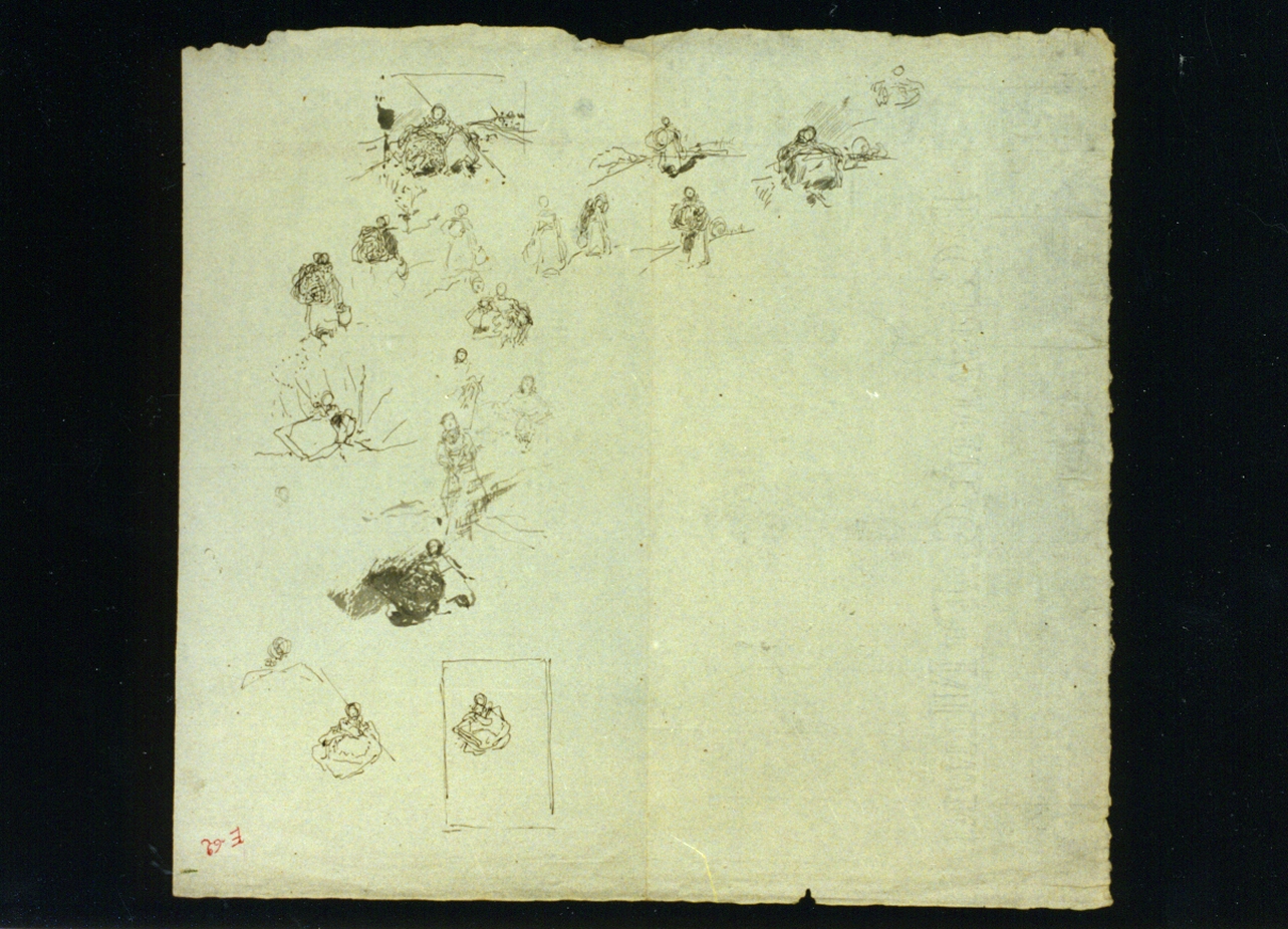 studio di figurine femminili abbozzate (disegno) di Vetri Paolo (sec. XIX)