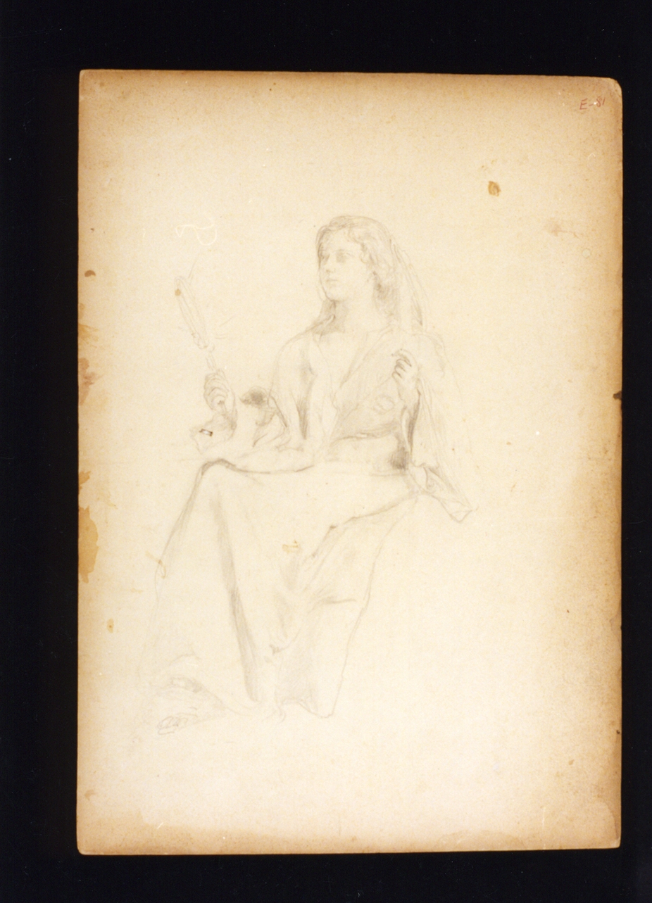 studio di figura femminile che si specchia (disegno) di Vetri Paolo (sec. XX)