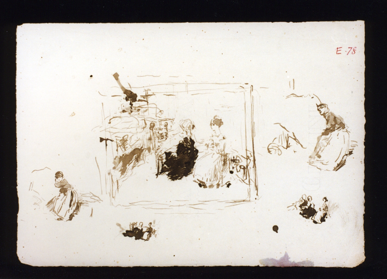 studio di figure femminili sedute e di giovane contadina riversa (disegno) di Vetri Paolo (sec. XIX)