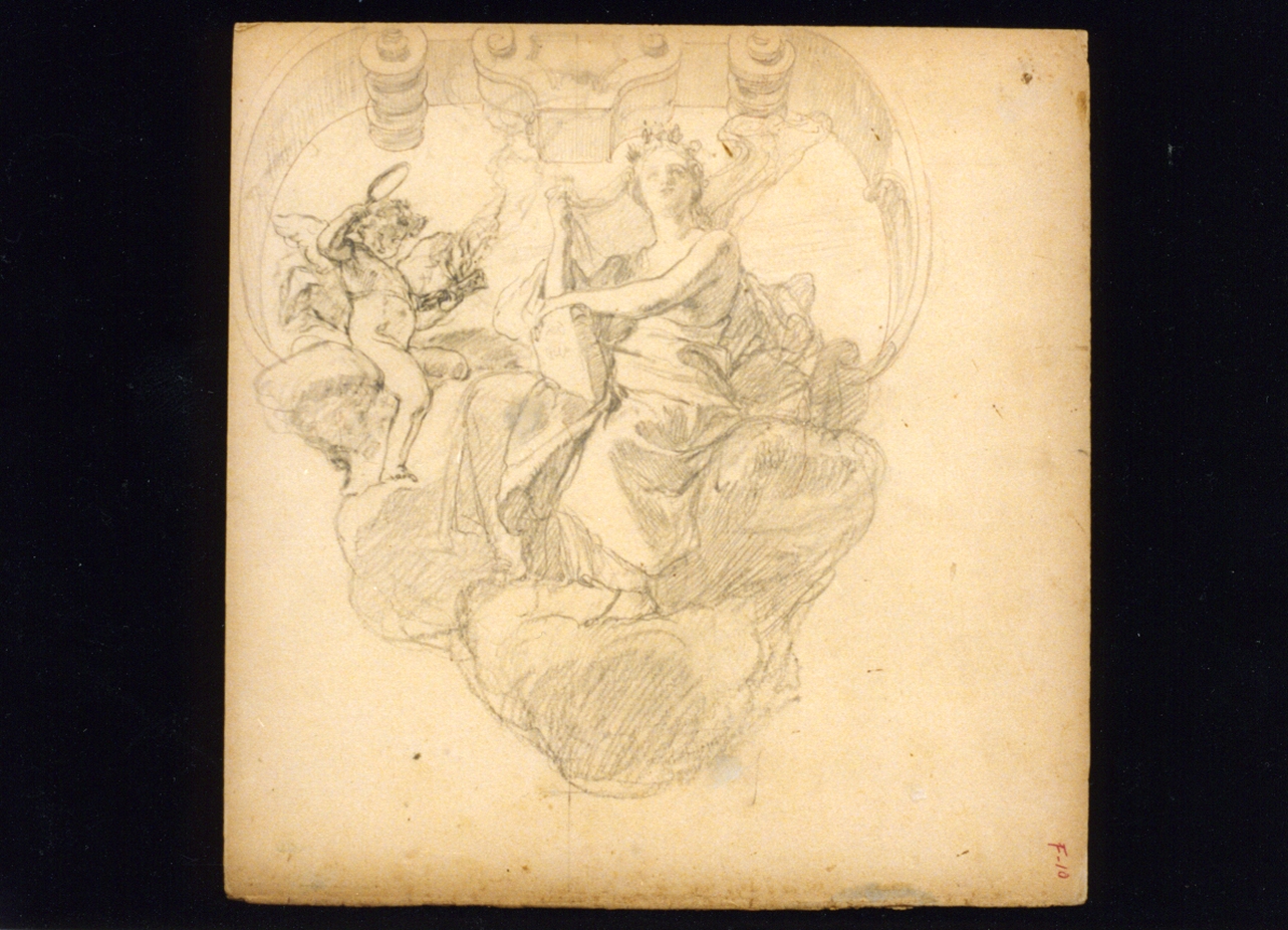 studio di figura allegorica femminile con puttino (disegno) di Vetri Paolo (secc. XIX/ XX)