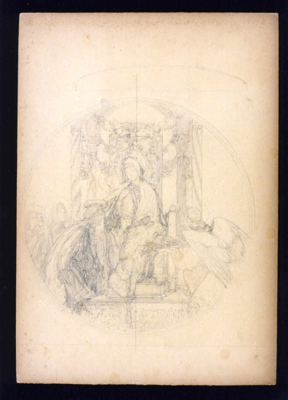 studio di Madonna in trono che incorona una figura maschile (disegno) di Vetri Paolo (secc. XIX/ XX)