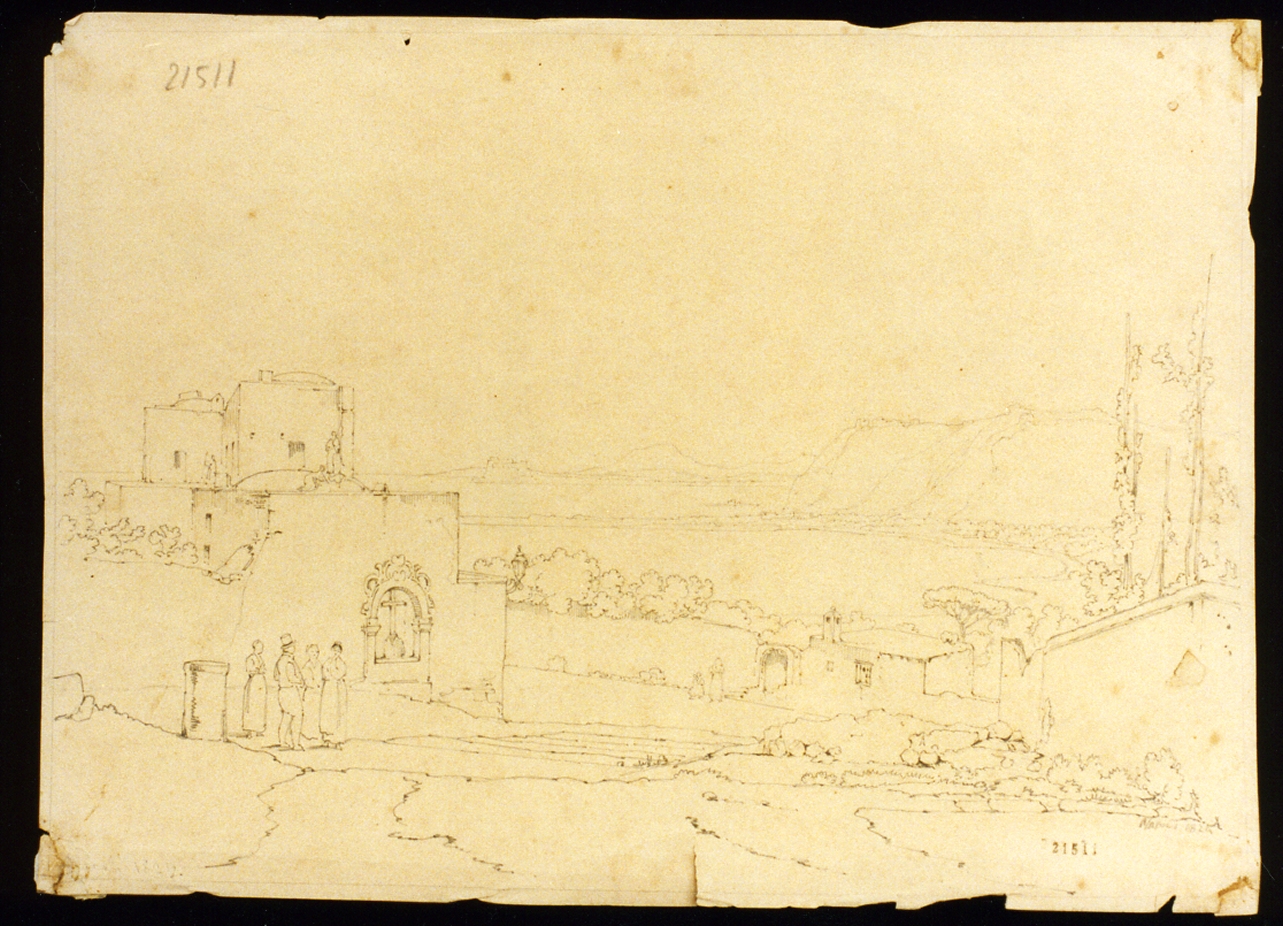 studio di Bacoli con la vista sul lago di Lucrino (disegno) di Vianelli Achille (sec. XIX)
