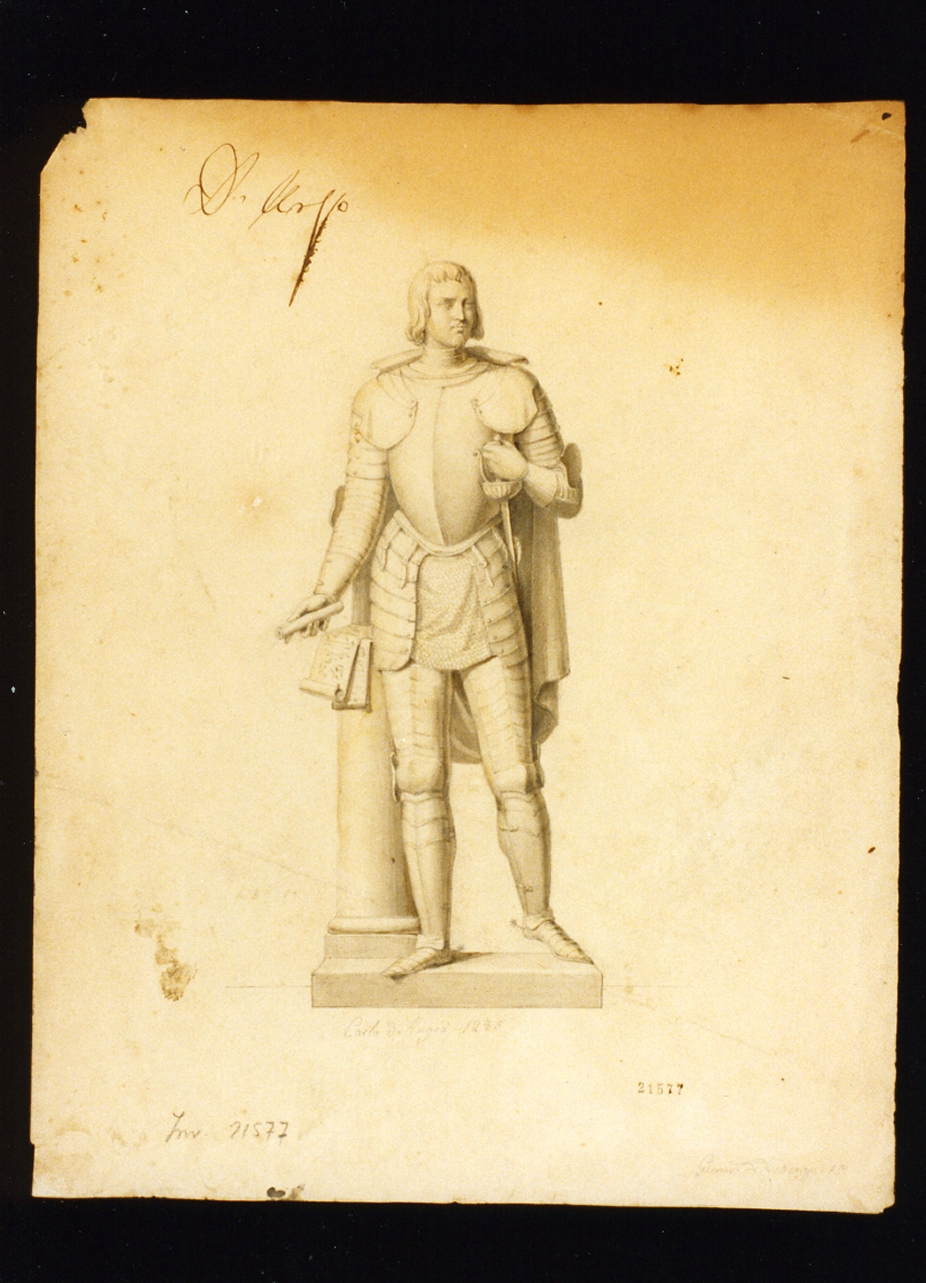 studio della statua di Carlo d'Angiò (disegno) di De Crescenzo Gennaro (sec. XIX)