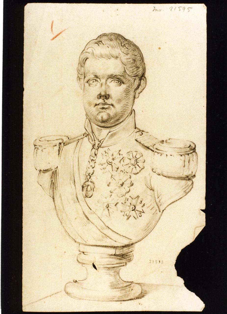 studio della statua a mezzo busto di Ferdinando II (disegno) - ambito napoletano (sec. XIX)