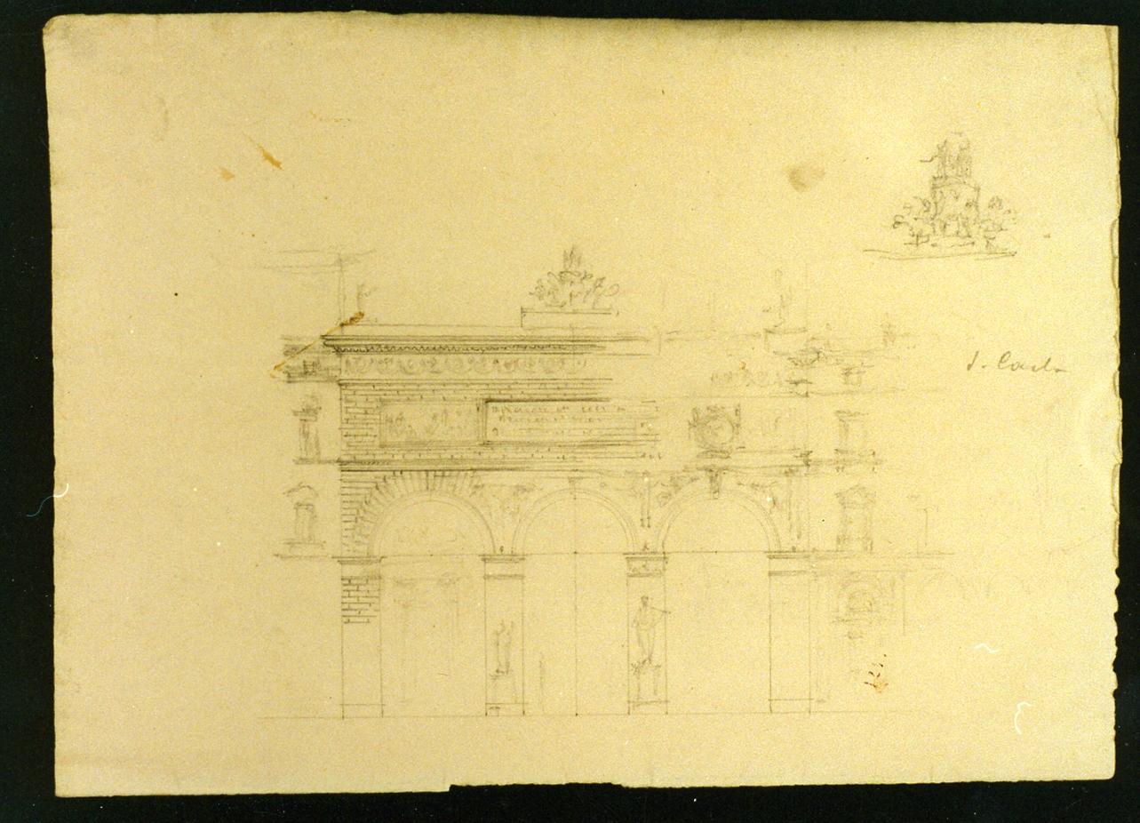 studio di un progetto per il fronte del teatro San Carlo (disegno) di Niccolini Antonio (prima metà sec. XIX)