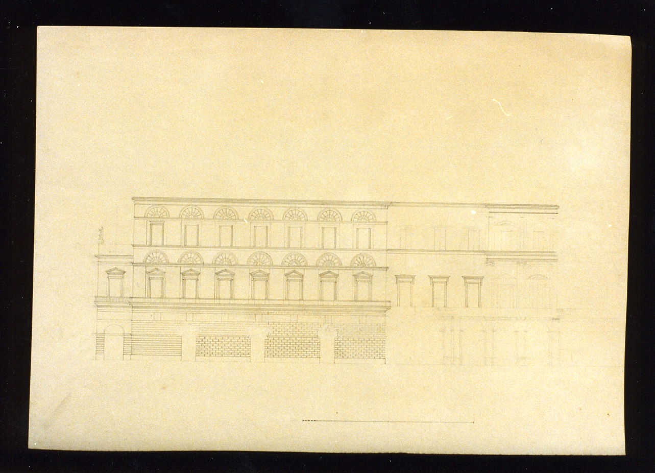 studio di un progetto della facciata laterale del teatro San Carlo (disegno) di Niccolini Antonio (prima metà sec. XIX)