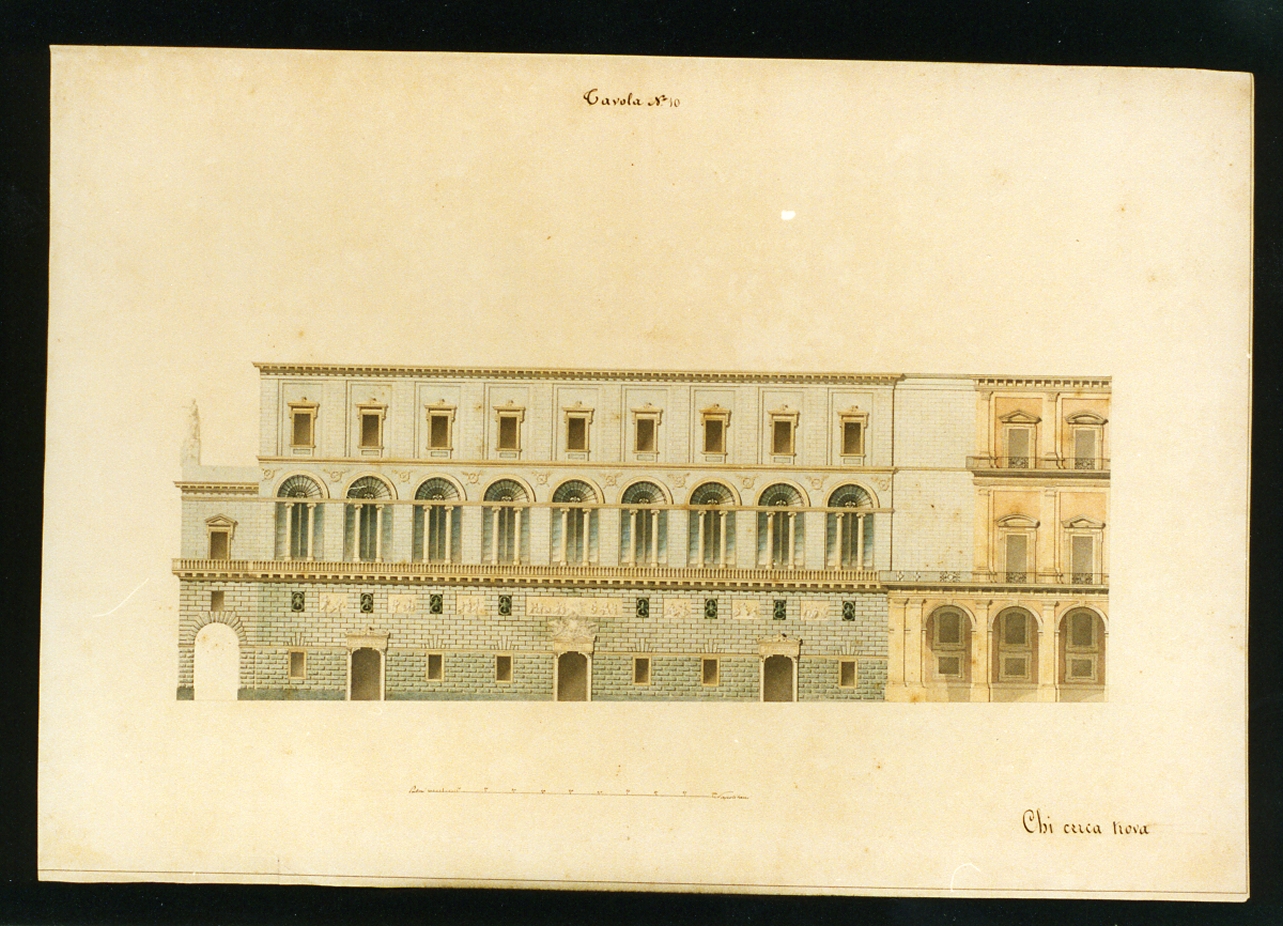 progetto della facciata laterale del teatro San Carlo (disegno) di Niccolini Antonio (sec. XIX)