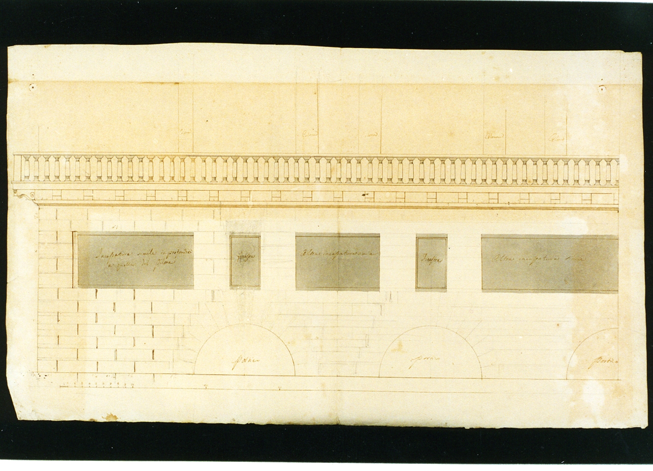 studio di balaustra e archi del porticato del teatro San Carlo (disegno) di Niccolini Antonio (scuola) (sec. XIX)