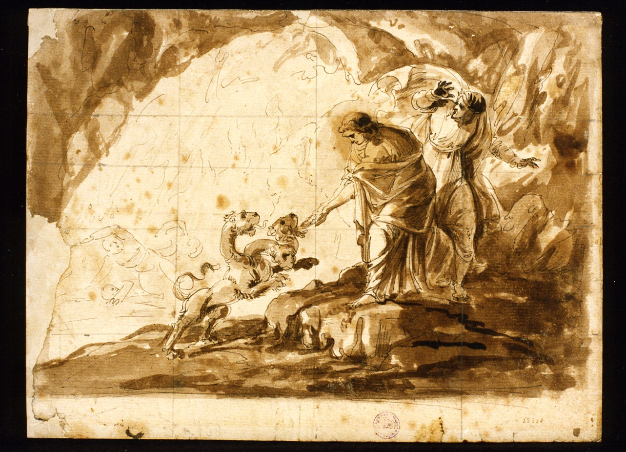 studio di Dante e Virgilio ed il cane a due teste nel girone dei golosi (disegno) di Sabatelli Luigi (scuola) (sec. XIX)