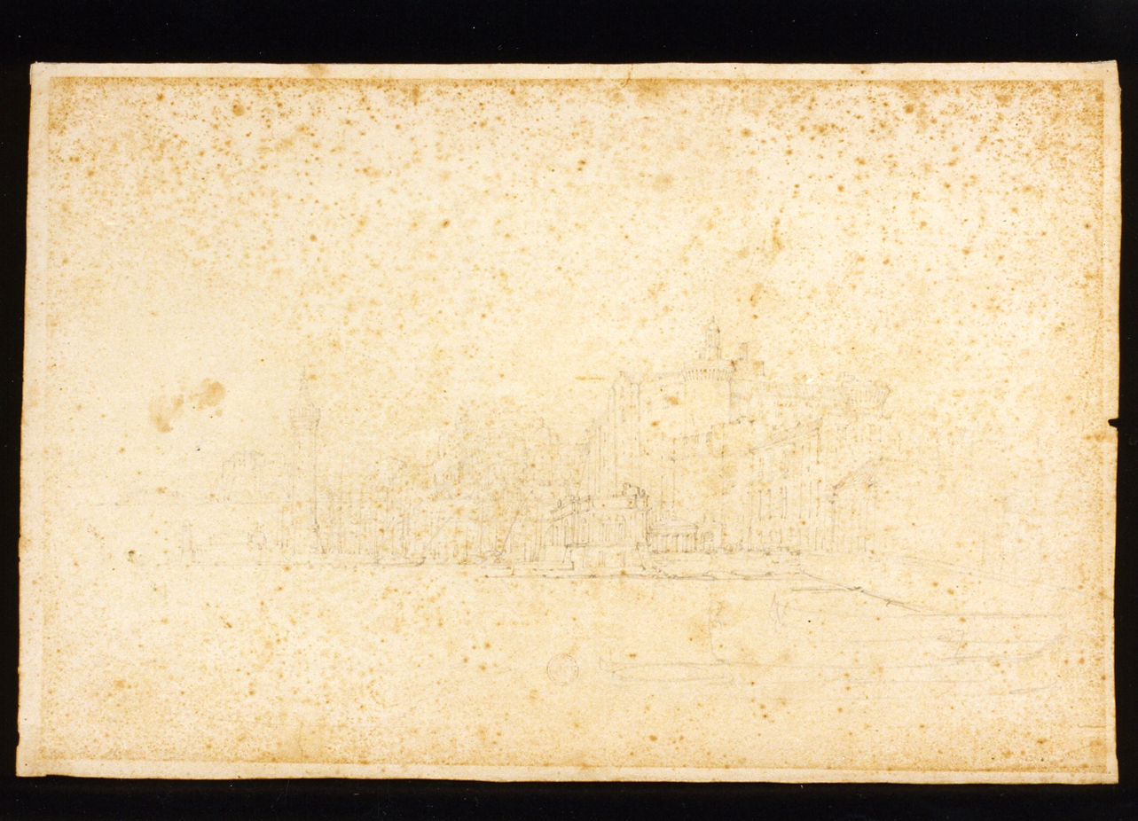 veduta di Castelnuovo dalla darsena (disegno) di Pitloo Anton Sminck (sec. XIX)