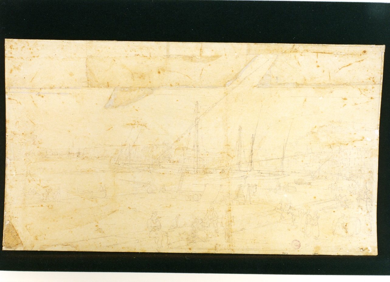 veduta di città (disegno) di Pitloo Anton Sminck (sec. XIX)