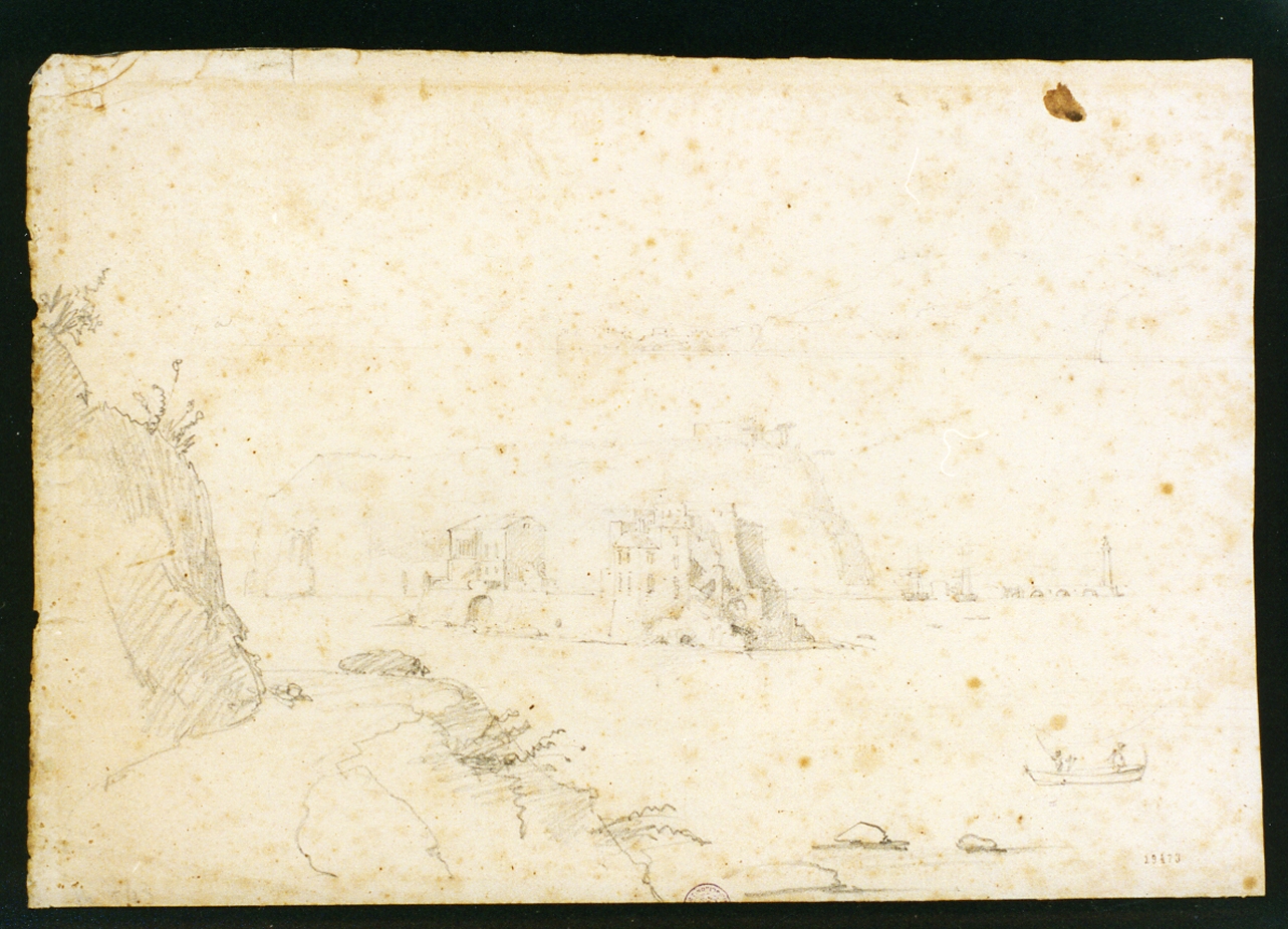 veduta di Nisida e di scoglio con caseggiati (disegno) di Pitloo Anton Sminck (sec. XIX)