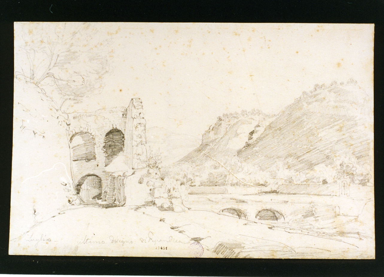 veduta di Vallone con ponte e ruderi (disegno) di Papandrea Antonio (sec. XIX)