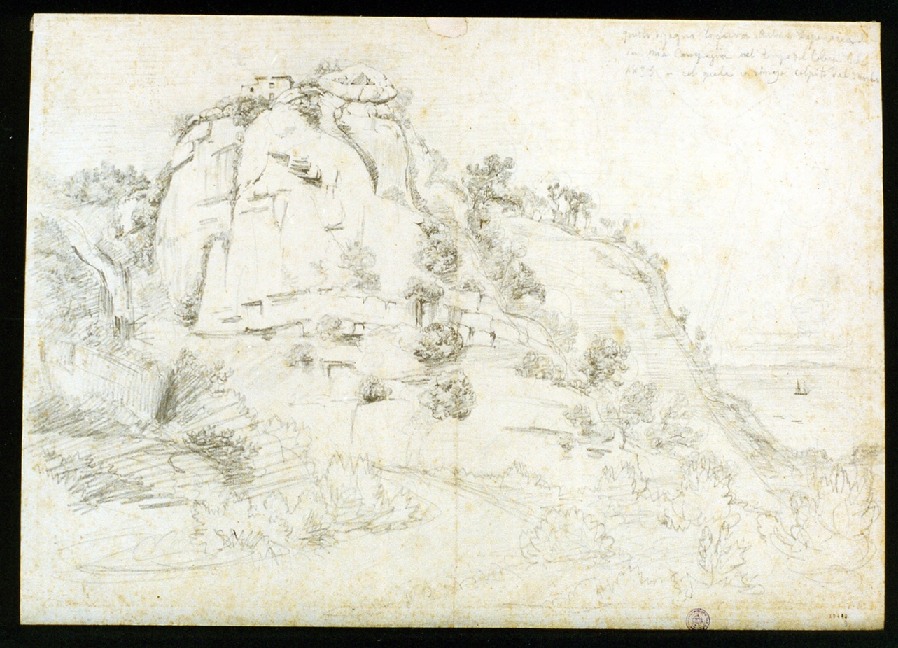 veduta di casa su roccia (disegno) di Papandrea Antonio (sec. XIX)