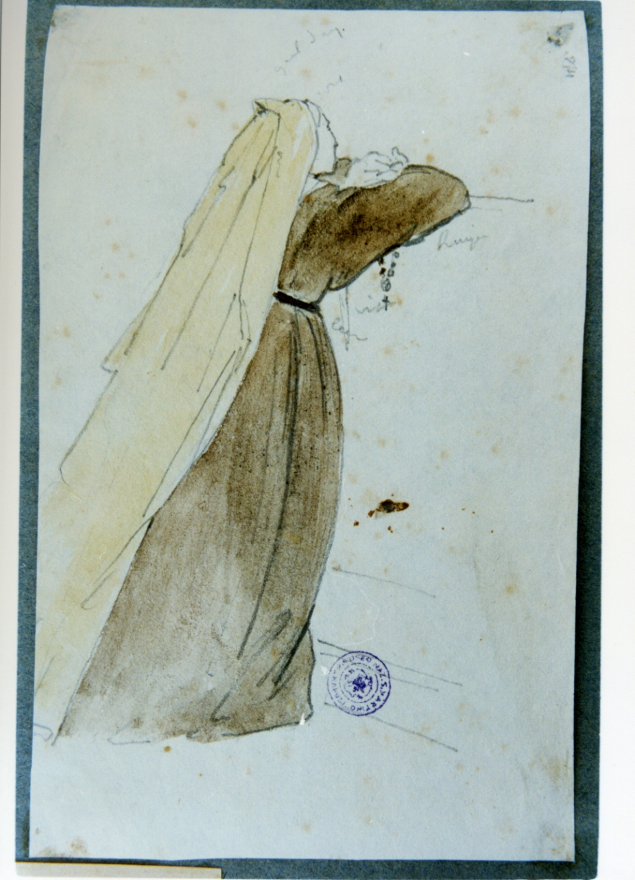 studio di suora inginocchiata orante (disegno) di Vervloet Frans (sec. XIX)