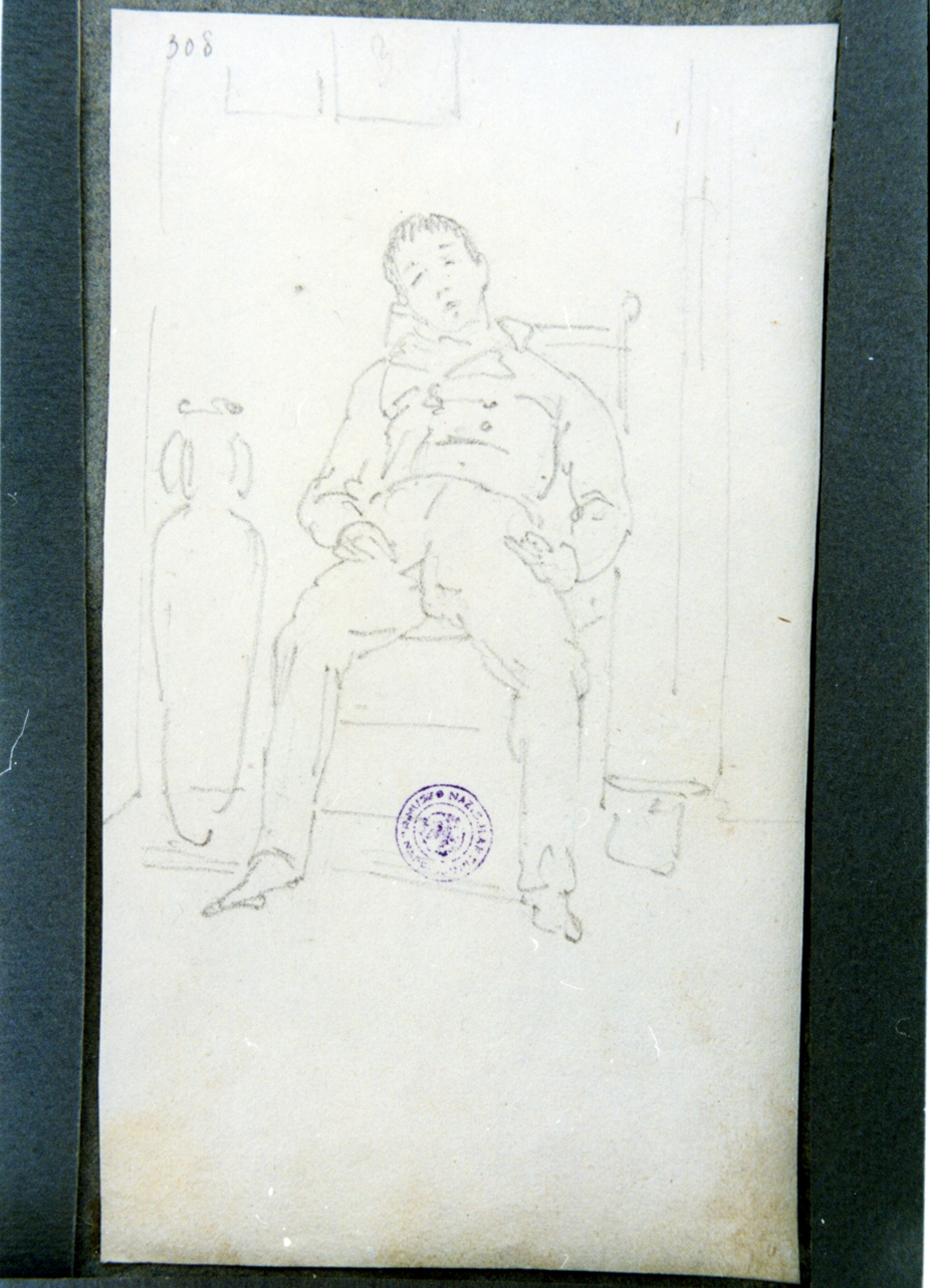 studio di figura maschile addormentata su una sedia (disegno) di Vervloet Frans (sec. XIX)