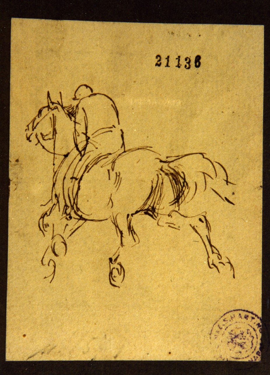 studio di cavallo con fantino (disegno) di Tom-Petersen Peter (secc. XIX/ XX)