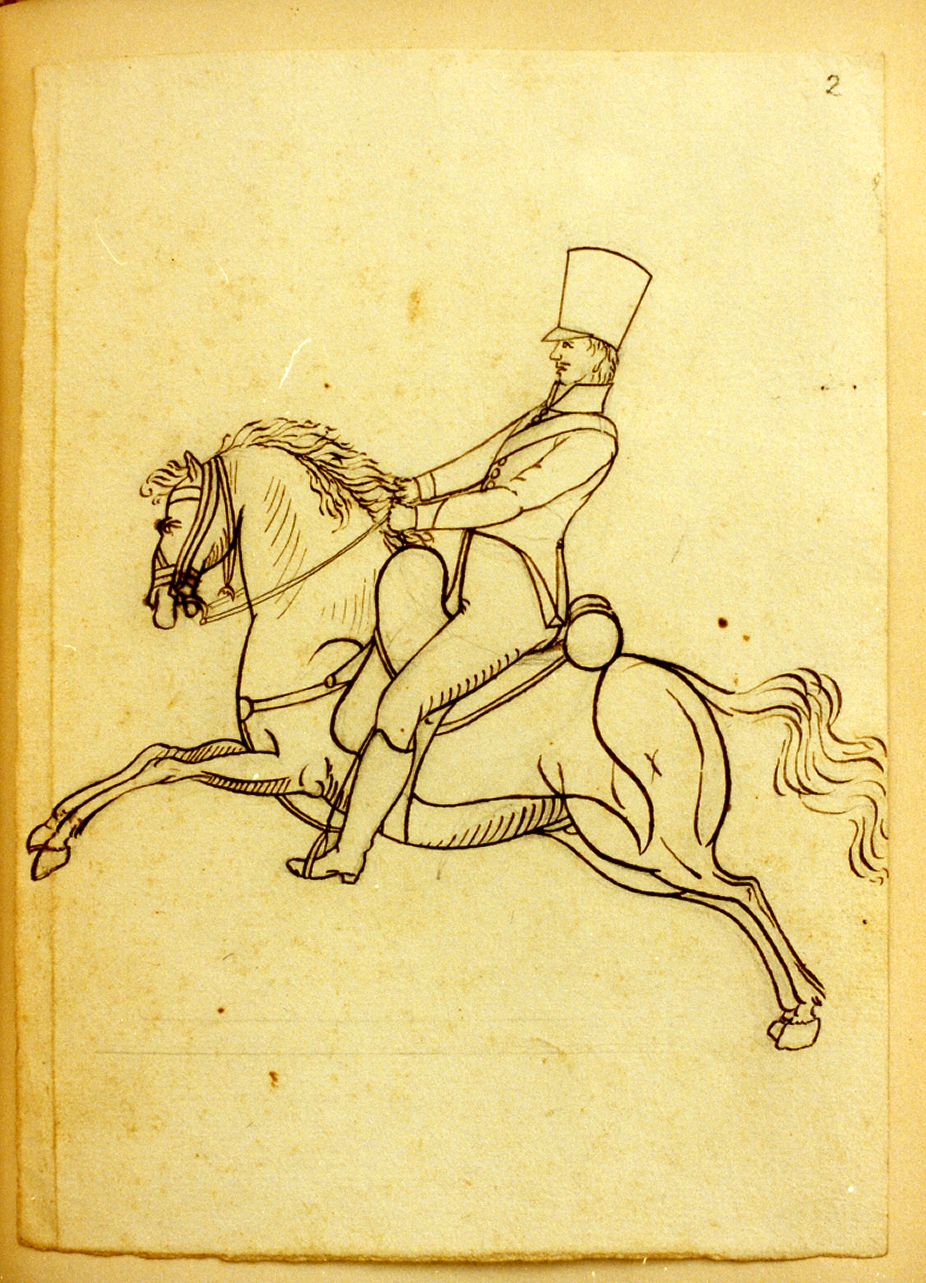 militare a cavallo (disegno) - ambito napoletano (primo quarto sec. XIX)