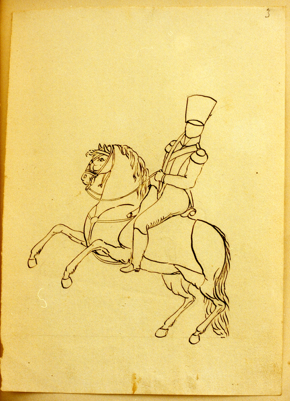militare a cavallo (disegno) - ambito napoletano (primo quarto sec. XIX)
