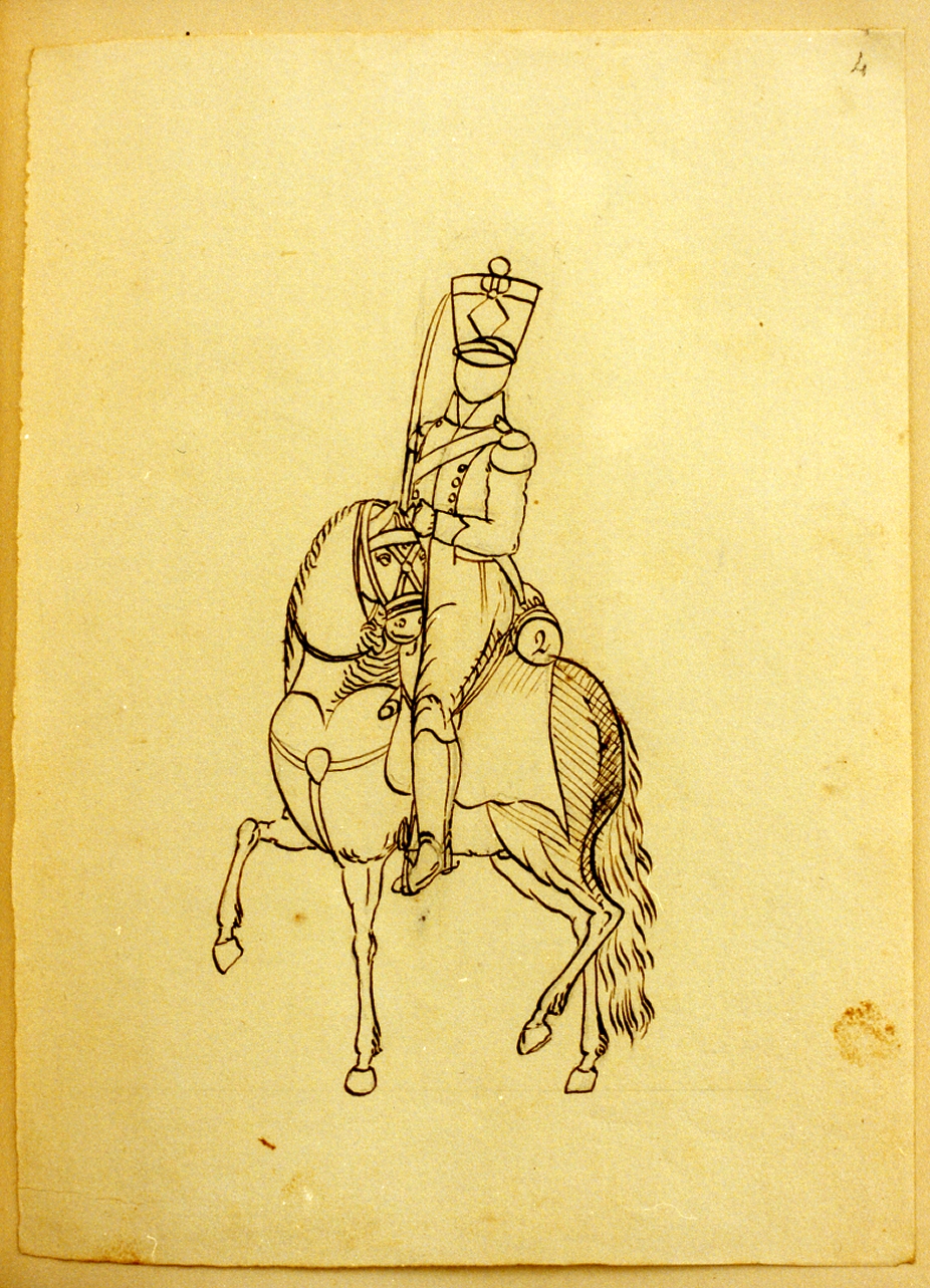 militare a cavallo (disegno) - ambito napoletano (primo quarto sec. XIX)